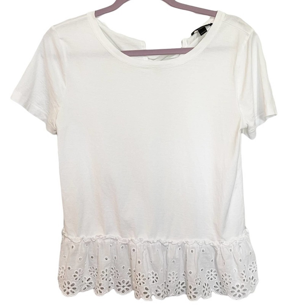 J Crew White Eyelet Hem T Shirt-Small